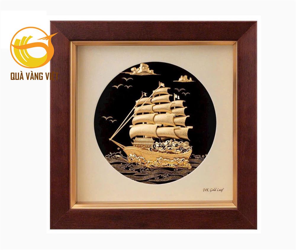 Tranh thuyền buồm mạ vàng size bé 20x20 cm