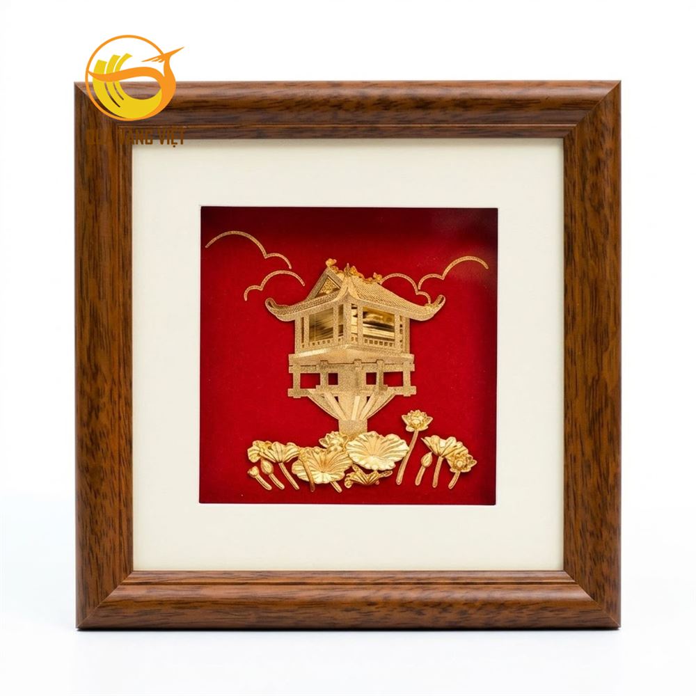Tranh Chùa Một Cột Mạ Vàng Kích thước 25x25 cm