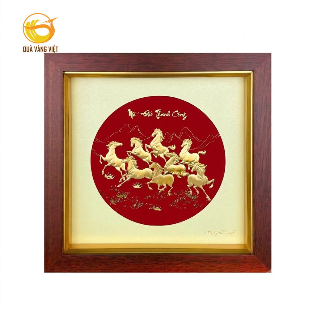 Tranh Mã Đáo Thành Công Mạ Vàng 24k - 25x25 cm