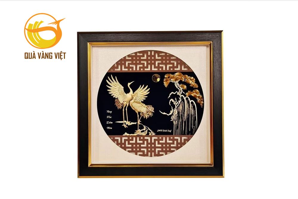 Tranh Tùng Hạc Diên Niên Mạ Vàng 24k